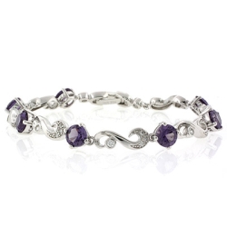 Pulsera de Plata de Ley .925 con Gemas de Alejandrita (Rosa/Morado)