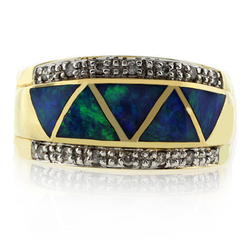 14k Yellow Solid Gold Opal Diamond Ring