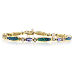 Genuine Tanzanite and Australian Opal Solid Gold Bracelet