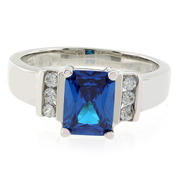 Emerald Cut Sterling Silver Blue Topaz Ring