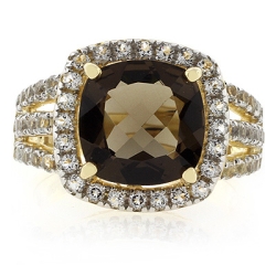 Anillo de Topacio Ahumado en Plata con Baño de Oro 14K