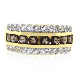 Anillo de Plata con Baño de Oro y Gemas de Topacio Ahumado