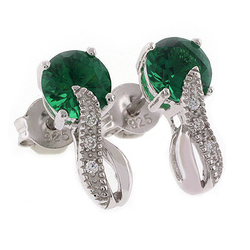 Silver Emerald Stud Back Post Earrings