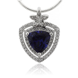 Blue Sapphire Trillion Cut Stone Flower Pendant