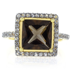 Anillo de Plata Esterlina con Topacio Ahumado Auténtico