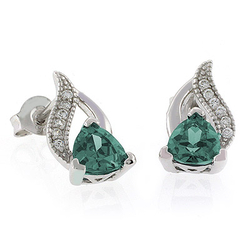 Trillion Cut Alexandrite Post Back .925 Silver Earrings Blue to Green