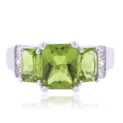 3 Stone Peridot Sterling Silver Ring