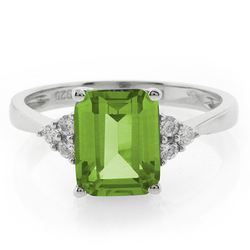 Emerald Cut Peridot Silver Ring