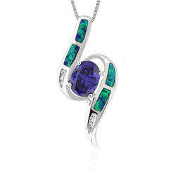 Oval Cut Tanzanite Opal Silver Pendant