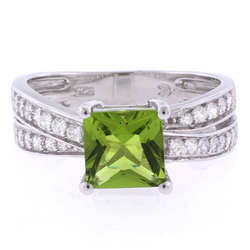 Square Cut Peridot Silver Ring