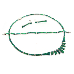 Set de Ópalo Verde con Aretes, Collar y Pulsera en Plata de la Mejor Calidad .950