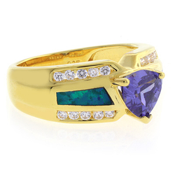 Anillo de Tanzanita y Ópalo en Plata con Baño de Oro