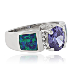 Australian Opal Ring with Tanzanite