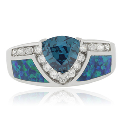 Anillo de Plata Fina .925 con Alejandrita ( Verde/Azul ) y Opalo