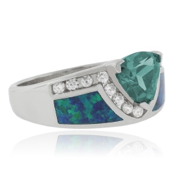 Anillo de Plata Fina .925 con Alejandrita ( Verde/Azul ) y Opalo