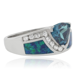 Anillo de Plata Fina .925 con Alejandrita ( Verde/Azul ) y Opalo