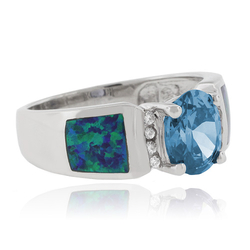 Blue Australian Opal Ring with Blue Topaz