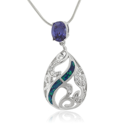 Pear Cut Tanzanite Australian Opal Silver Pendant