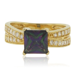 Anillo de Topacio Místico en Plata con Baño de Oro 14K