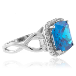 Cushion Cut Blue Topaz Silver Ring