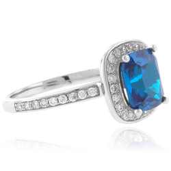 Cushion Cut Blue Topaz Sterling Silver Ring