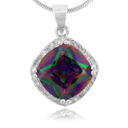 Elegant Cushion Cut Mystic Fire Topaz Silver Pendant