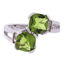 2 Stone Peridot .925 Sterling Silver Ring