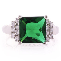 Big Emerald Princess Silver Ring