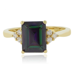 Emerald Cut Mystic Topaz Silver Gold Plated Ring