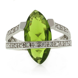 Marquise Cut Peridot Silver Big Heavy Ring