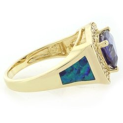 Anillo de Plata con Chapa de Oro, Tanzanita y Opalo Azul