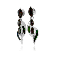 3 Stone Mystic Topaz and Green Opal Silver Earrings