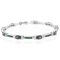 Oval Cut Caribbean Topaz And Green Opal Silver Bracelet