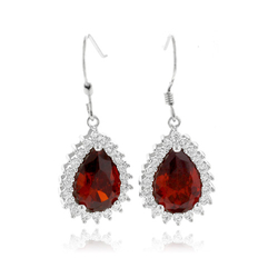 Pear Cut Mexican Fire Opal Framed Silver Earrings