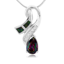 Pear Cut Topaz And Opal Silver Pendant