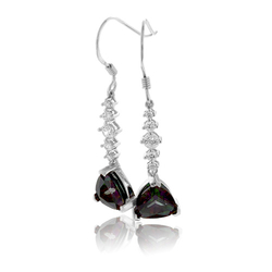 Silver Drop Earrings Trillion Cut Mystic Topaz