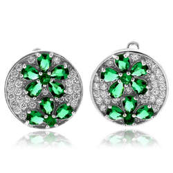 Sterling Silver Micro Pave Emerald Earrings