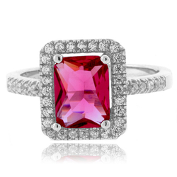 Pink Tourmaline Emerald Cut Sterling Silver Ring