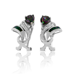 Very Elegant Mystic Topaz and Australian Opal Silver Earrings