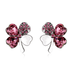 18K Gold Plated Pink Clover Swarovski Crystal Earrings