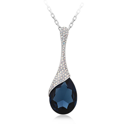 18K White Gold Plated Blue Tear Swarovski Crystal Necklace