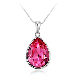 18K White Gold Plated Pink Swarovski Tear Necklace