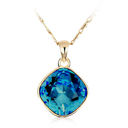 18K Yellow Gold Plated Crystal Blue Swarovski Necklace