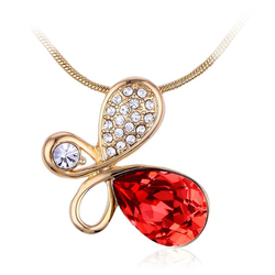 Hermoso Collar de Mariposa Roja Swarovski con Baño de Oro 18K