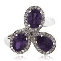 Anillo con 3 Alejandritas Bicolor en Plata 925 ( Azul/Morado )