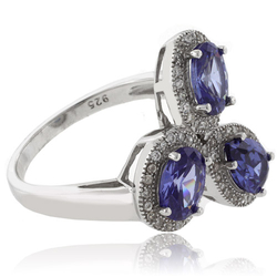 3 Oval Cut Tanzanite Sterling Silver Ring