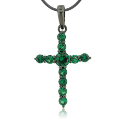 Emerald Cross Sterling Silver Pendant