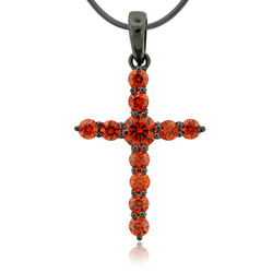 Fire Opal Cross Sterling Silver Pendant