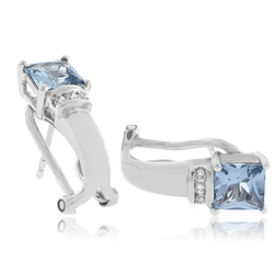 Square Cut Aquamarine Silver Earrings with Omega Back