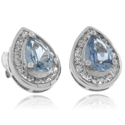 Pear Cut Aquamarine Silver Earrings